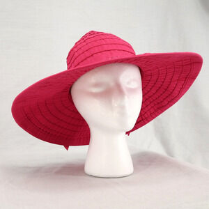 Disney Parks Hat Womens Size Adult Pink Wide Brim Foldable Logo Ribbon Bow